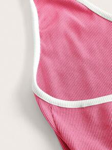 SHEIN EZwear Contrast Binding Backless Halter Top - Baby Pink - View 3