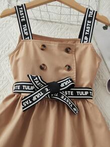 SHEIN 女孩字母織帶雙排釦腰帶吊帶洋裝