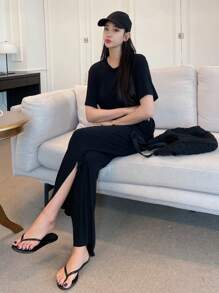 DAZY Bộ đồ hai mảnh nữ Chia màu trơn Giải trí - màu đen - Xem 1