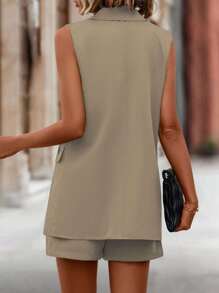 SHEIN LUNE Lapel Neck Single Button Vest Blazer & Shorts