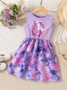 SHEIN Đầm bé gái Hoạt hình Cà vạt nhuộm Giải trí - Màu tím - Xem 1