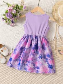 SHEIN Đầm bé gái Hoạt hình Cà vạt nhuộm Giải trí - Màu tím - Xem 2