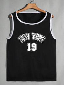 Manfinity Campus Court Aesthetic Post--Men Letter Graphic Contrast Binding Tank Top - Black - View 1