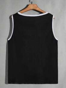 Manfinity Campus Court Aesthetic Post--Men Letter Graphic Contrast Binding Tank Top - Black - View 2