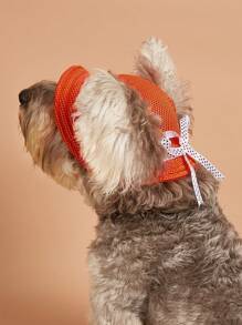 1入橘色圓形透氣網紋波點可愛寵物帽子,貓狗太陽帽 - 橘色 - 查看 4