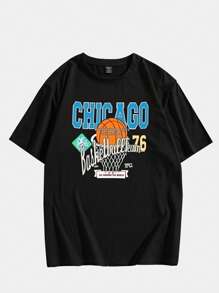 ROMWE MEN Prep Guys Cotton Letter Graphic Tee - Black - View 1