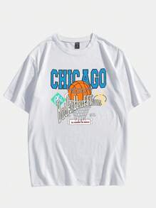 ROMWE MEN Prep 男士棉球和字母圖案T恤 - 白色 - 查看 1