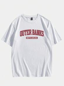 ROMWE MEN Prep Camiseta gráfica de algodón para hombres, escuela - Blanco - Ver 1