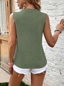 SHEIN LUNE Top sans manches en dentelle - Militaire verte - Voir 2