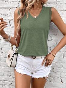 SHEIN LUNE Top sans manches en dentelle - Militaire verte - Voir 3