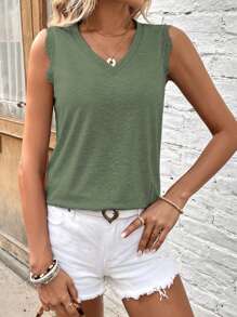 SHEIN LUNE Top sans manches en dentelle - Militaire verte - Voir 5