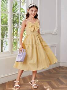 SHEIN Girls Bow Front Ruffle Hem Cami Dress - Yellow - View 1