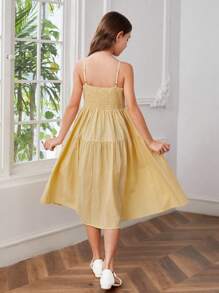 SHEIN Girls Bow Front Ruffle Hem Cami Dress - Yellow - View 2