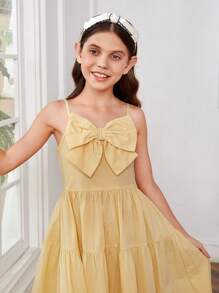 SHEIN Girls Bow Front Ruffle Hem Cami Dress - Yellow - View 4