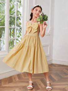 SHEIN Girls Bow Front Ruffle Hem Cami Dress - Yellow - View 5