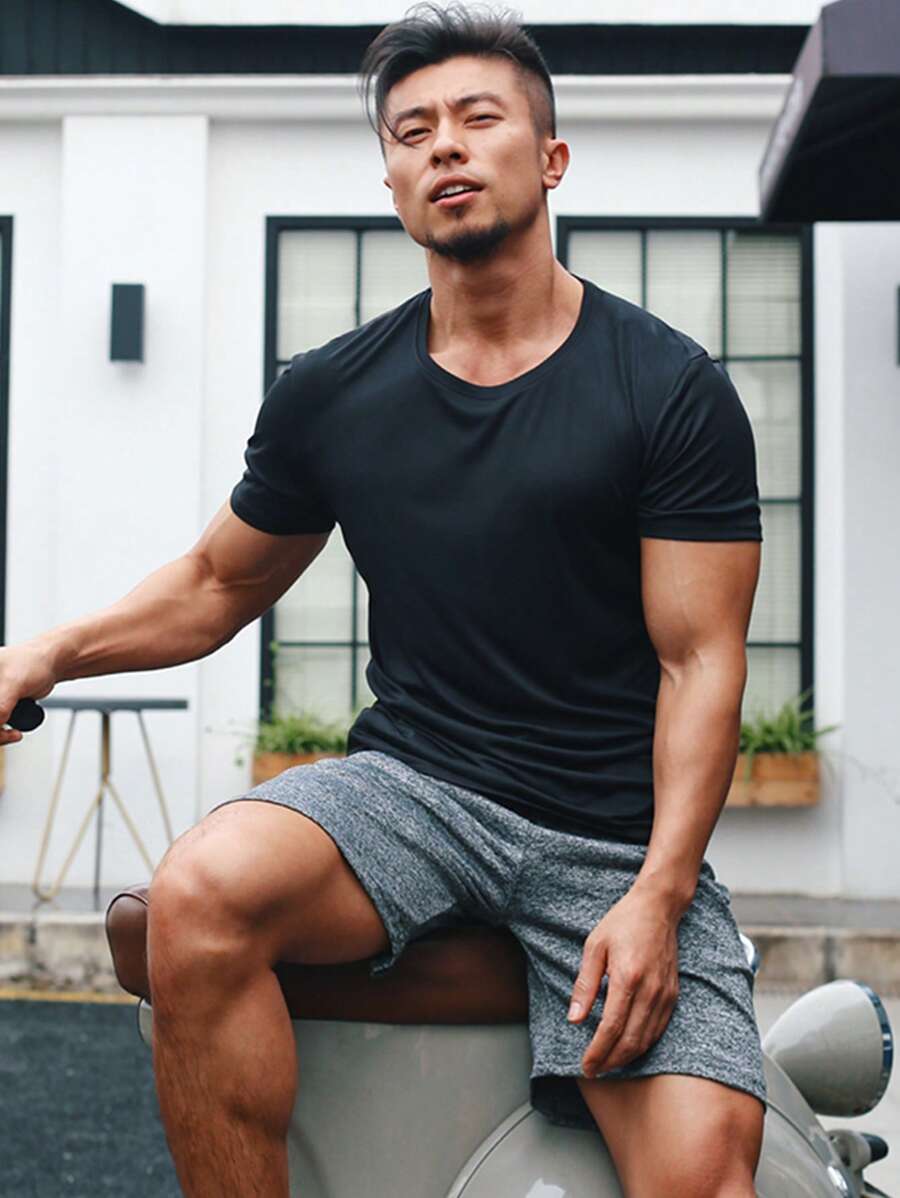 Manfinity Sport Corelite Men Shorts Set Men Solid Sports Tee & Knit Sports Shorts, Athletic Suit, Tracksuit Workout Set Gym Set Workout Set - Multicolor - View 1