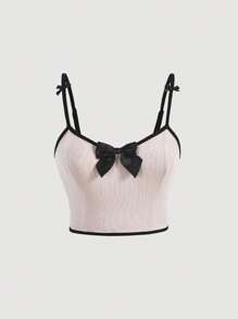 SHEIN MOD 正面带蝴蝶结对比色绑带吊带背心 - 淺粉色 - 查看 2