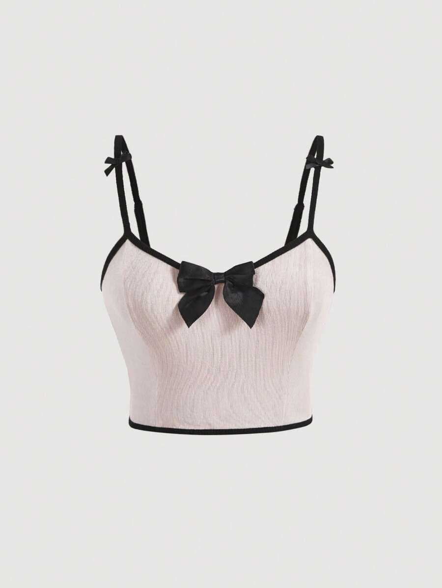 SHEIN MOD 正面带蝴蝶结对比色绑带吊带背心
