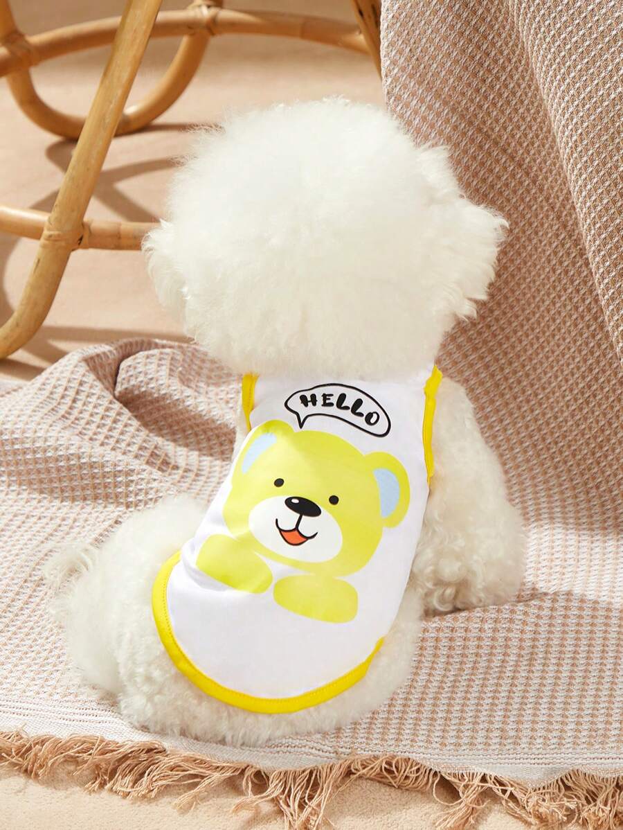 PETSIN 1入組卡通熊圖案寵物背心適用於狗狗和貓適合夏天 - 彩色 - 查看 1