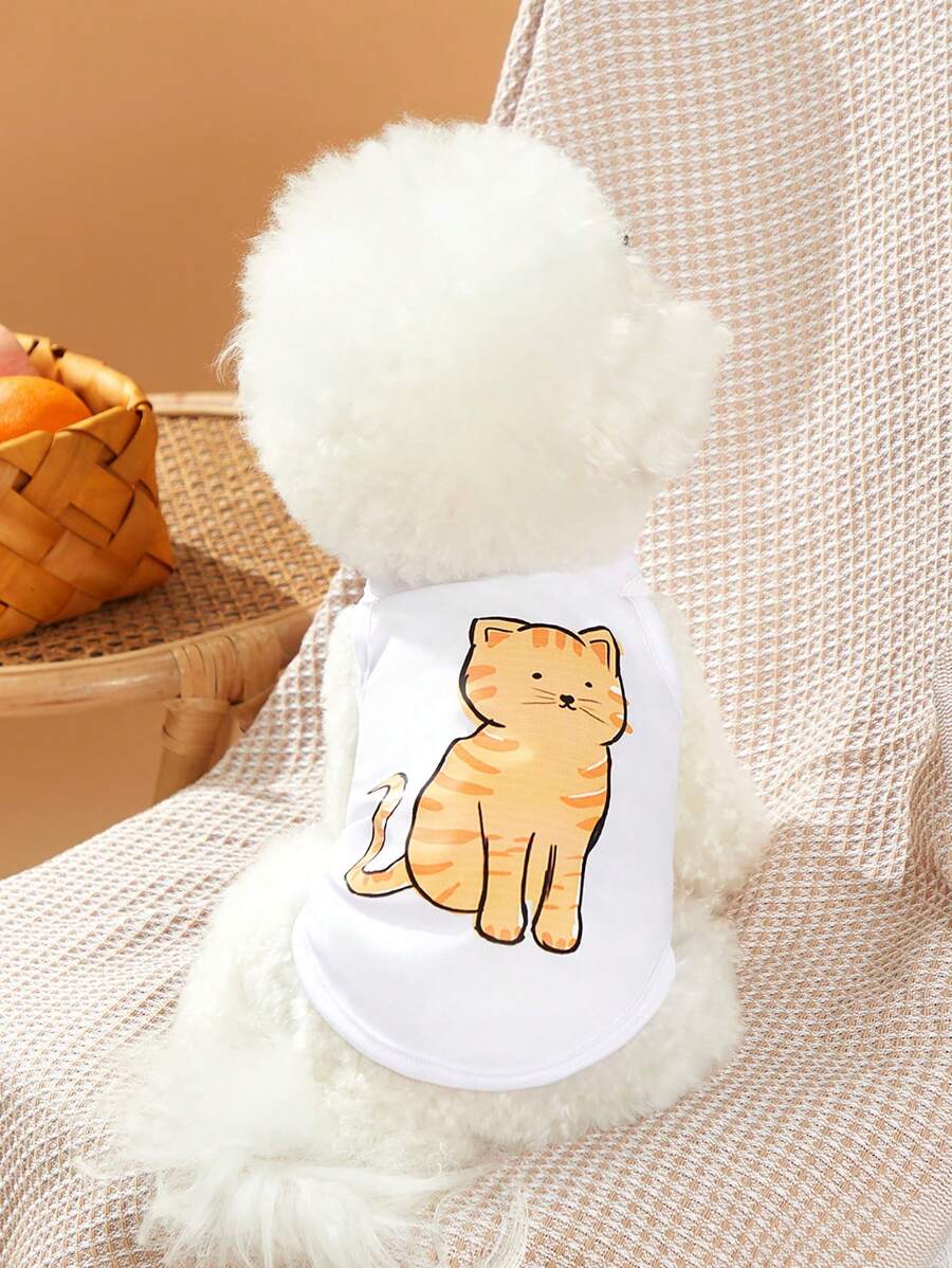 PETSIN 1PC Cartoon Cat Pattern Pet Tank Cho Chó Và Mèo Cho Mùa Hè - Nhiều màu - Xem 1