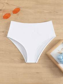 SHEIN Swim Summer Beach Solid High Waisted Bikini Panty - White - View 1