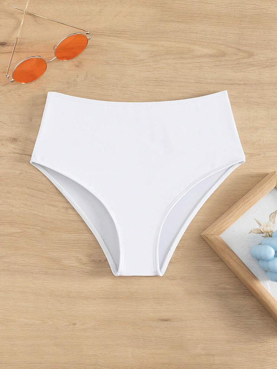 SHEIN Swim Summer Beach Solid High Waisted Bikini Panty - White - View 1