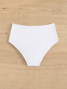 SHEIN Swim Summer Beach Solid High Waisted Bikini Panty - White - View 2