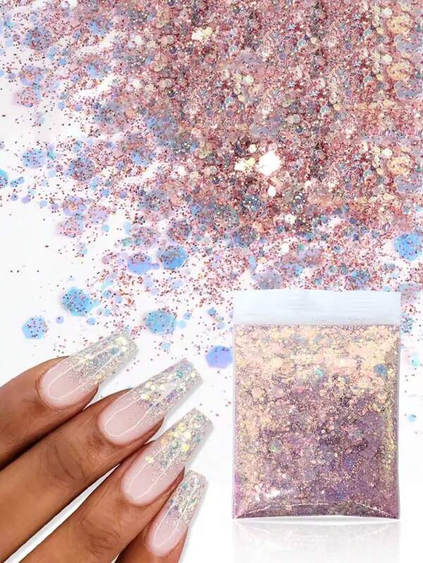 Glitter Lantejoula Pó de Arte de Unhas, 1 pacote 10g Pigmento Holográfico Cintilante Decorações de Arte Soltas Grandes e Brilhantes Encantos DIY para Unhas, Gemas de Unhas, Suprimentos de Unhas