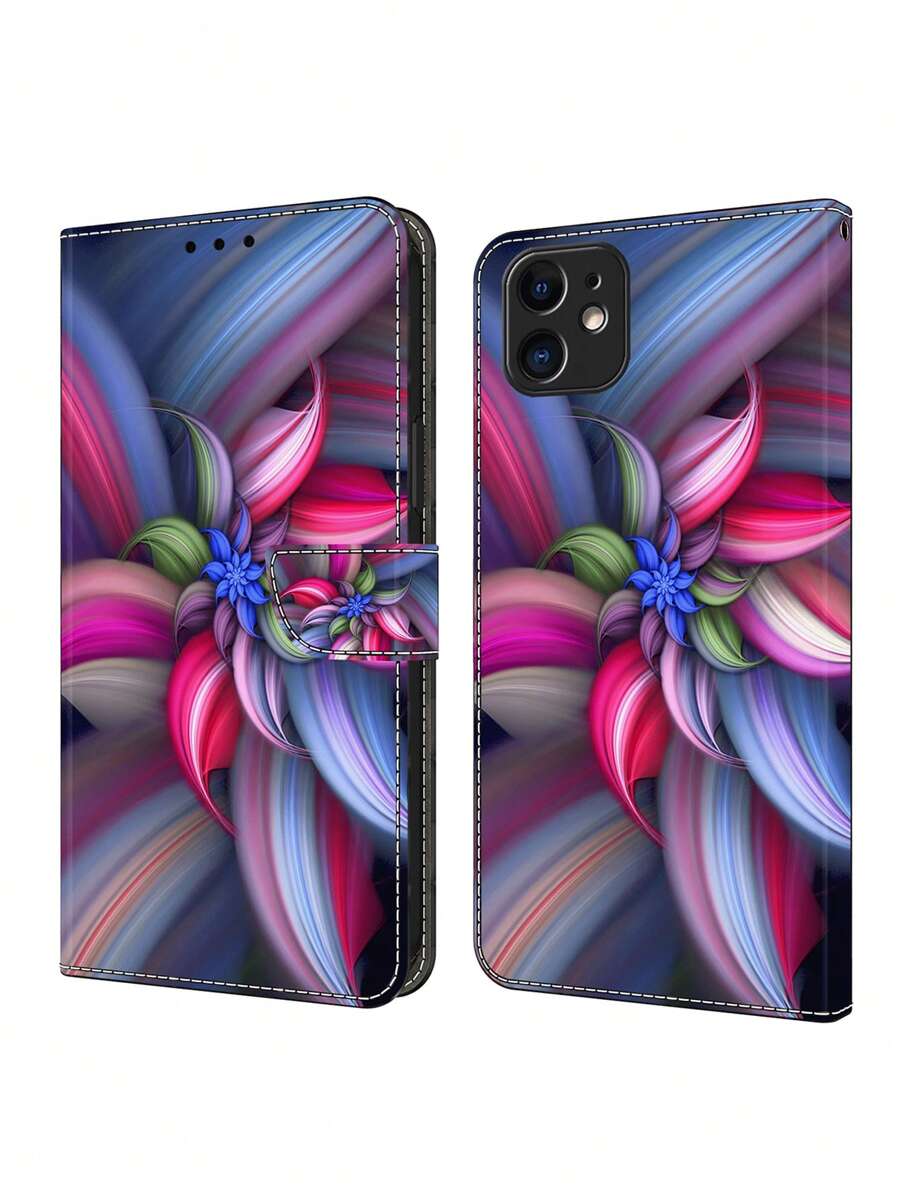 GLANDOTU 七彩花朵防震翻蓋皮夾式手機殼，附磁力夾槽對開式軟式 TPU 內襯軟墊手機殼，相容於三星 Galaxy iPhone、小米等手機型號 - 彩色 - 查看 1