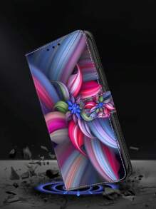 GLANDOTU 七彩花朵防震翻蓋皮夾式手機殼，附磁力夾槽對開式軟式 TPU 內襯軟墊手機殼，相容於三星 Galaxy iPhone、小米等手機型號 - 彩色 - 查看 3