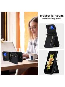 Ốp lưng điện thoại PU có thể gập lại với khe cắm thẻ & dây đeo chéo - màu đen - Xem 3