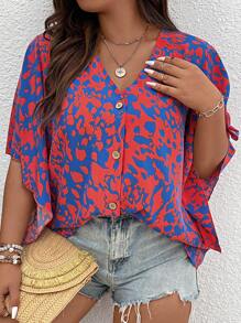 SHEIN LUNE Plus Allover Print Blouse - Multicolor - View 2