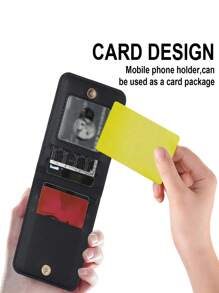 Ốp lưng điện thoại PU có thể gập lại với khe cắm thẻ & dây đeo chéo - màu đen - Xem 7