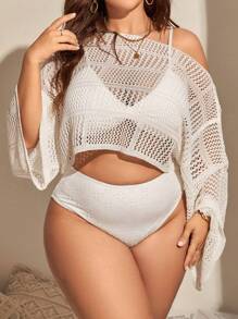 Swim Vcay Plus Size Phụ Nữ Gợi Cảm Rộng Rỗng Ra Bãi Biển Che Lên Kimono Mùa Hè - trắng - Xem 1