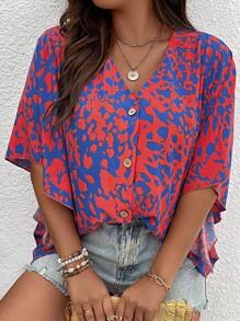 SHEIN LUNE Plus Allover Print Blouse - Multicolor - View 6