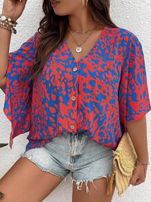 SHEIN LUNE Plus Allover Print Blouse - Multicolor - View 7
