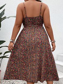 SHEIN Holidaya 大碼碎花高衩腰帶吊帶連衣裙 - 彩色 - 查看 2