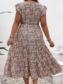 SHEIN Clasi Plus Ditsy Floral Print Ruffle Hem Dress - Multicolor - View 2