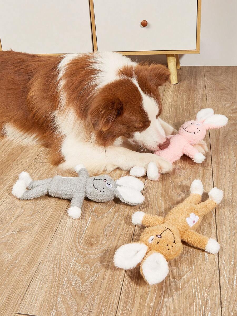 1入組卡通兔子設計隨機寵物毛絨玩具適用於狗狗和貓適用於互動 - 彩色 - 查看 1