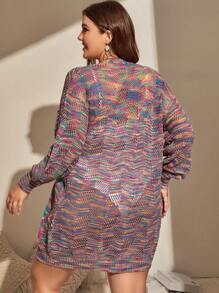 SHEIN Swim Curve Plus Space Dye Drop Shoulder Open Front Kimono - Multicolor - View 2