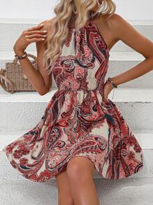 Breezaya 佩斯利印花繞頸洋裝 - 紅色 - 查看 6