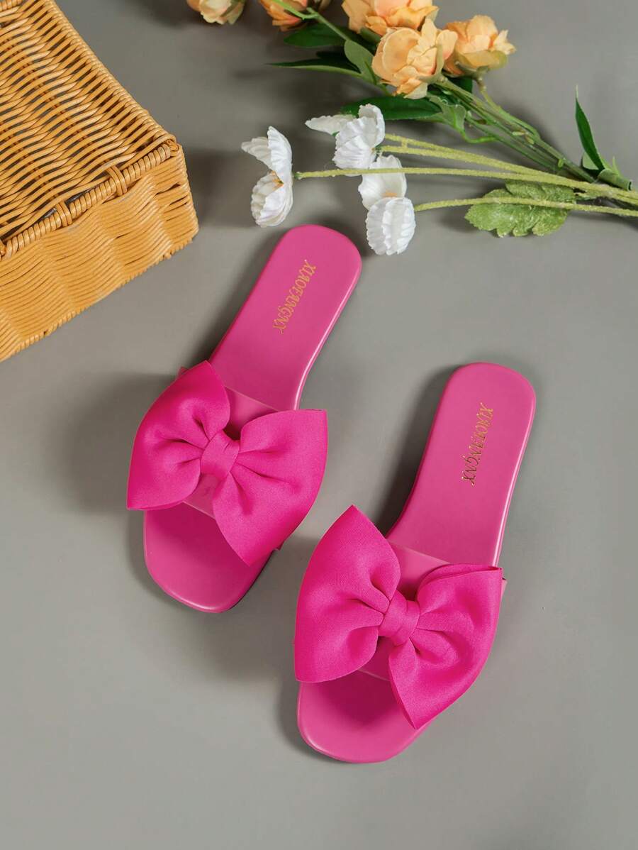 Women Bow Decor Slide Sandals, Funky Sandals - Hot Pink - View 1