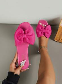 Women Bow Decor Slide Sandals, Funky Sandals - Hot Pink - View 3