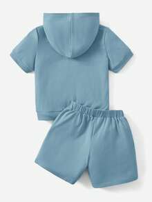 SHEIN Bộ thời trang bé trai Lá thư Giải trí - Màu xanh bụi bặm - Xem 2