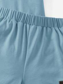 SHEIN Bộ thời trang bé trai Lá thư Giải trí - Màu xanh bụi bặm - Xem 3