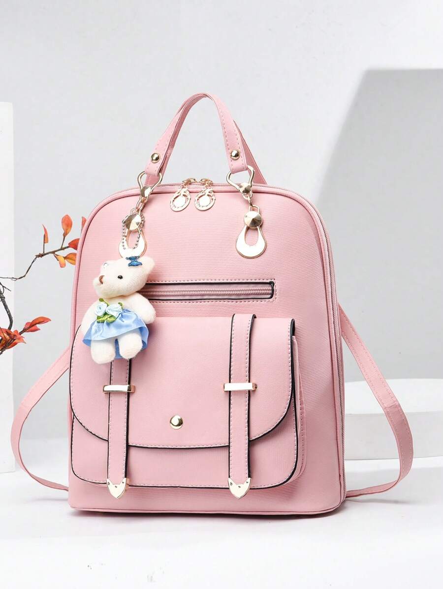 Mochila clásica minimalista doble asa unido en contraste - Rosa - Ver 1