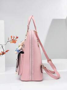 Mochila clásica minimalista doble asa unido en contraste - Rosa - Ver 5