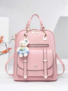 Mochila clásica minimalista doble asa unido en contraste - Rosa - Ver 6