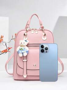 Mochila clásica minimalista doble asa unido en contraste - Rosa - Ver 7