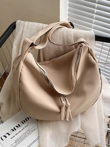 Minimalist Hobo Bag Solid Colour Casual Style - Khaki - View 1